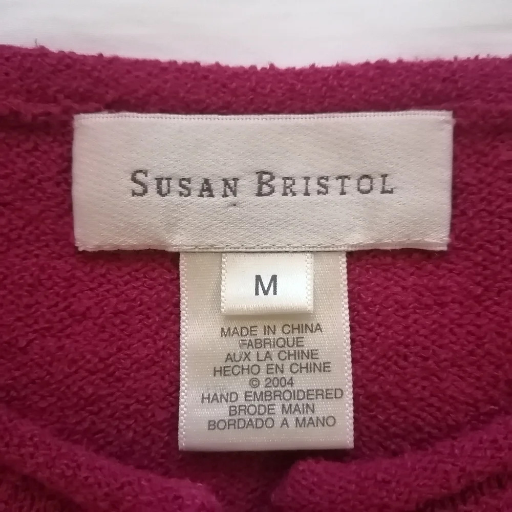 Susan Bristol Y2K Vintage Hand Embroidered Pink Button Up Fringe Cardigan Medium - Picture 9 of 12